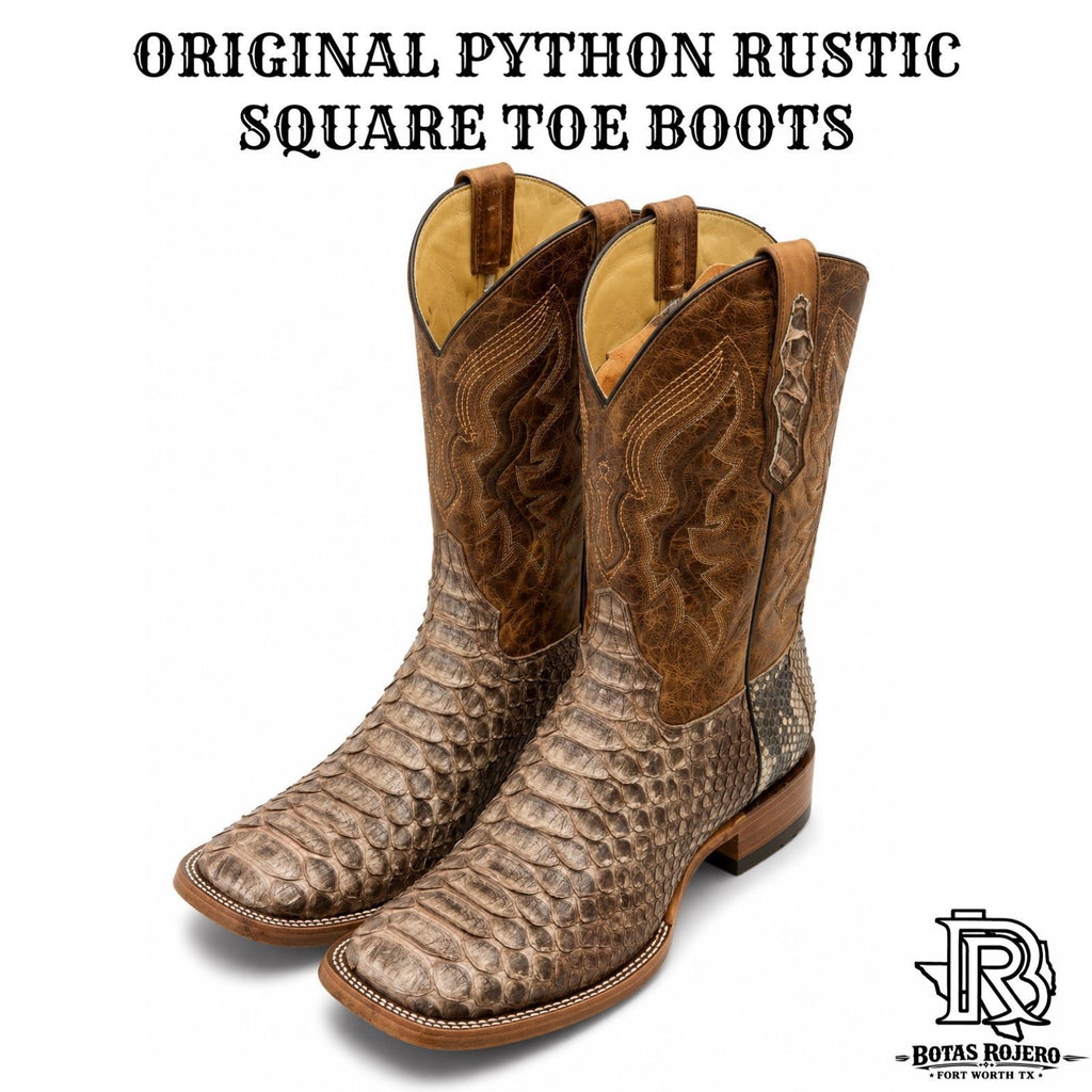 “ Rio Lobo “ | ORIGINAL PYTHON RUSTIC WESTERN MEN SQUARE TOE BOOTS