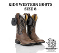 KIDS WESTERN BOOTS SIZE 8 SQUARE TOE BROWN