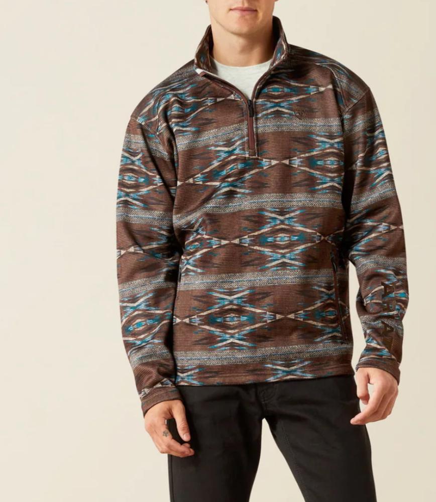 Ariat Mens Caldwell Logo 1/4 Zip Sweater Deep Mahogany Southwest - 10062620