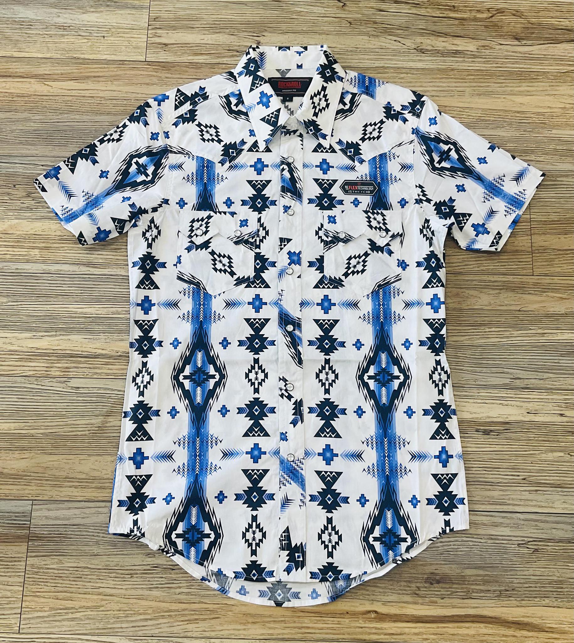 Mens Rock & Roll RRD short sleeve 2pkt aztec snap shirt | BMN3SO3930