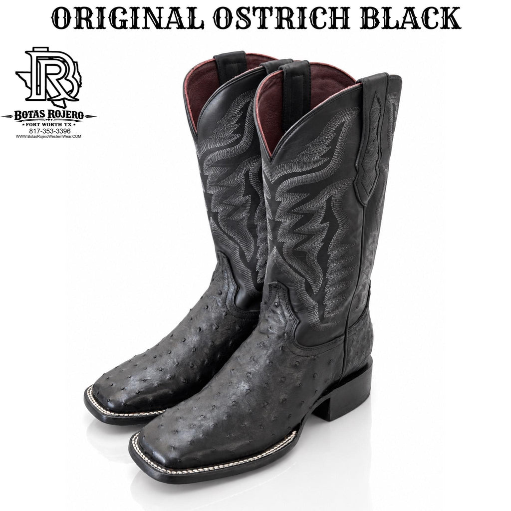 “ EMILIANO “ MEN'S BLACK ORIGINAL OSTRICH SQUARE TOE WESTERN BOOT BY IRON SPUR