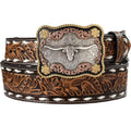 NOCONA WESTERN BELT MENS LEATHER FLORAL EMBOSSED BROWN |N210010502