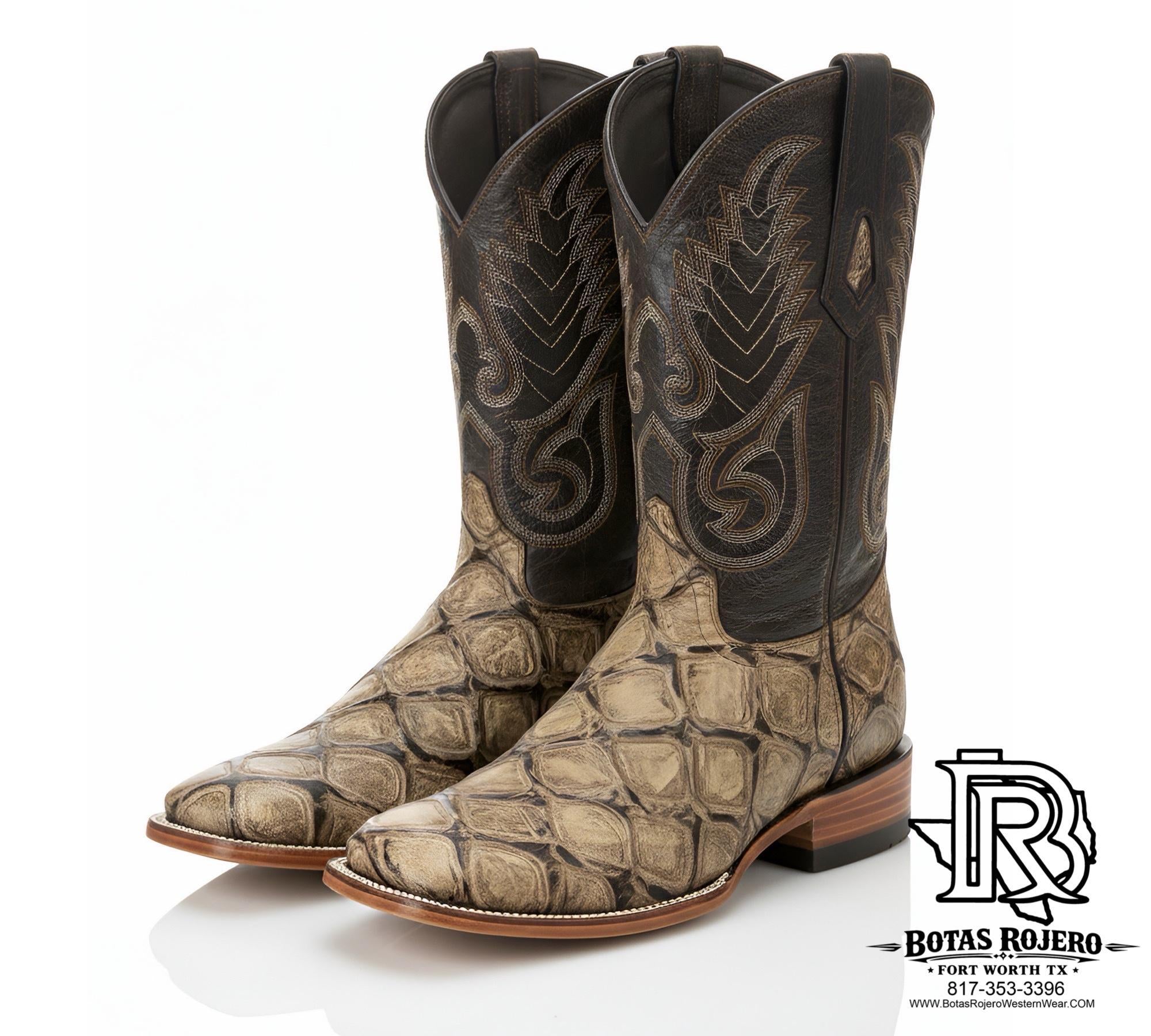 “ SAWYER “ FISH PRINT BOOTS SQAURE TOE LIGHT BROWN