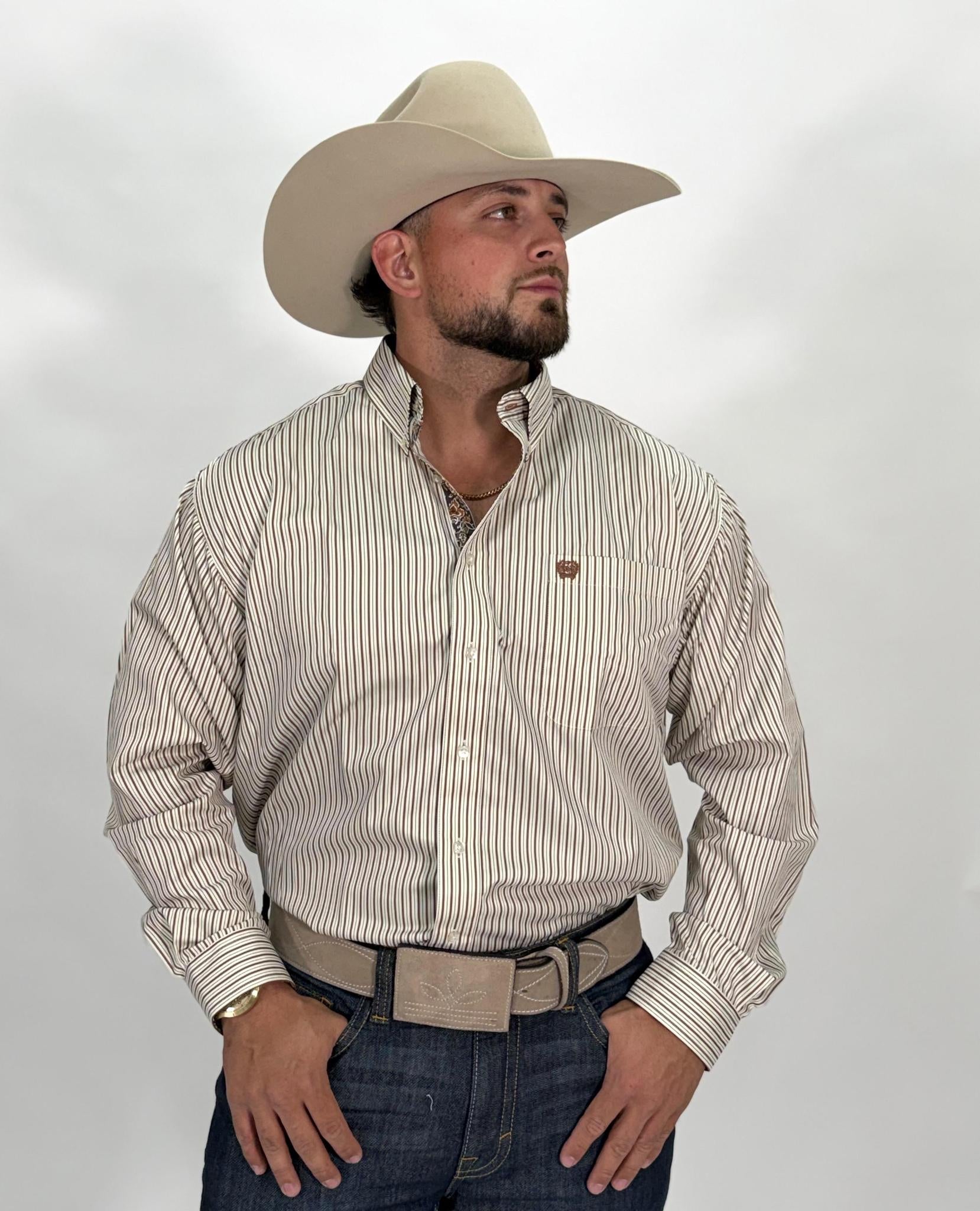 CINCH MEN’S LONG SLEEVE STRIPE CREAM SHIRT | MTW1106031