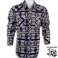AZTEC SHIRT | MEN LONG SLEEVE WESTERN SHIRT BLUE/WHITE