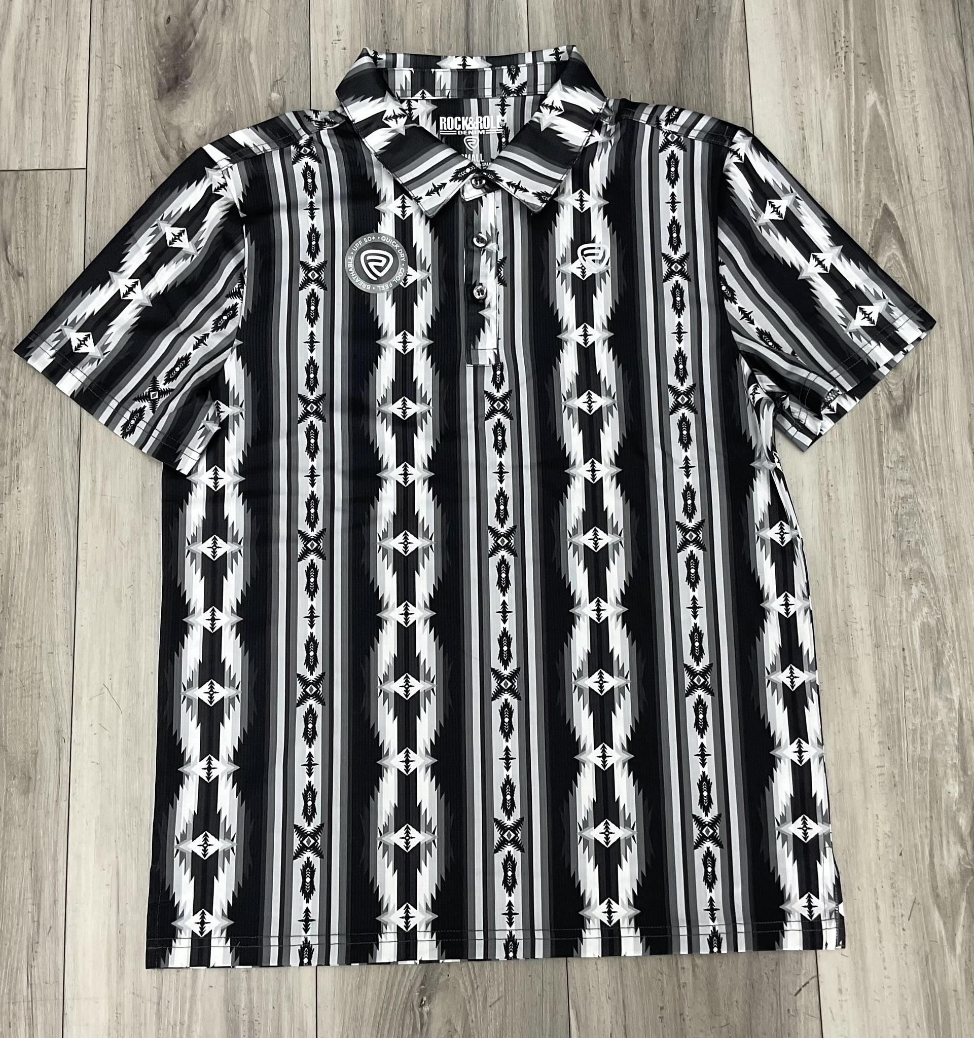ROCK & ROLL MEN’S BLACK AZTEC PRINTED POLO | BM51T08334