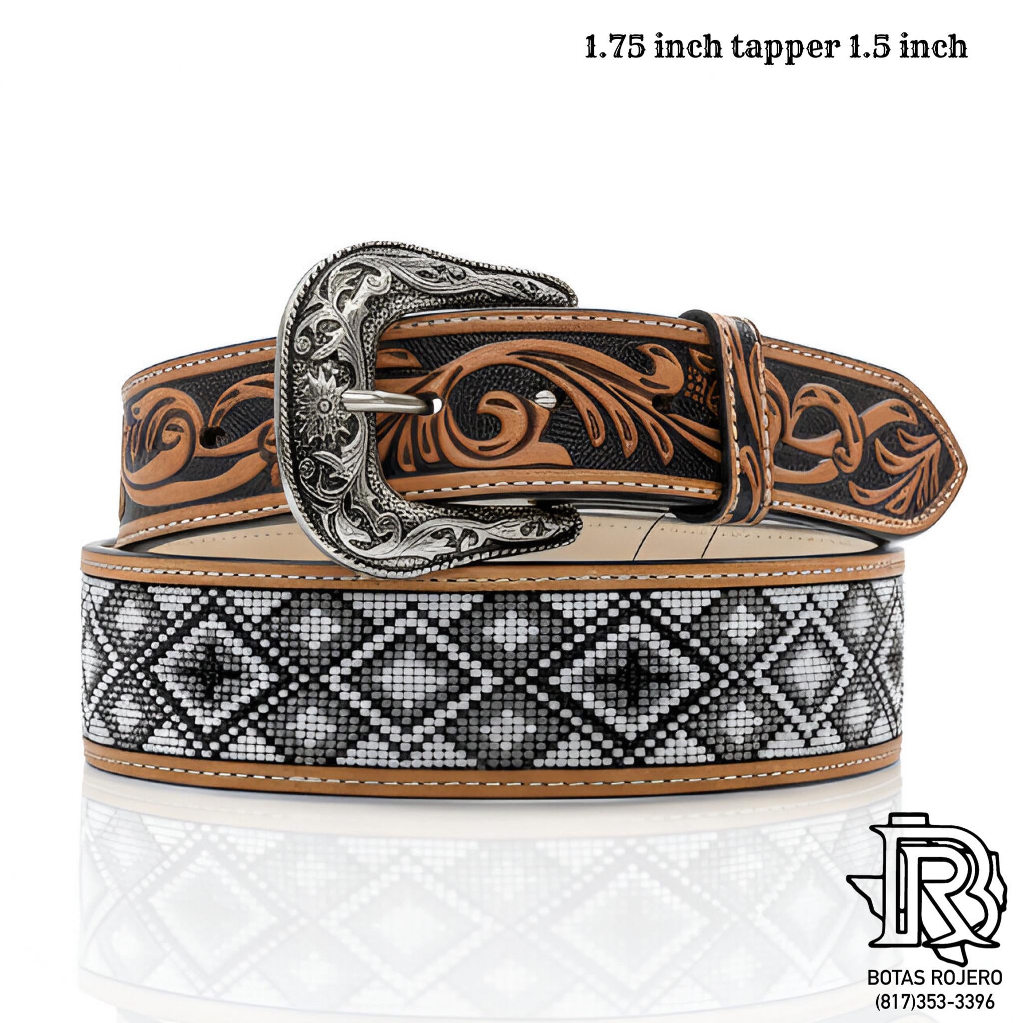 “ SIERRA BLACO “ | IRON SPUR BELT HANDMADE TOOLED LEATHER 1.75 INCH TAPPER TO 1.5 INCH