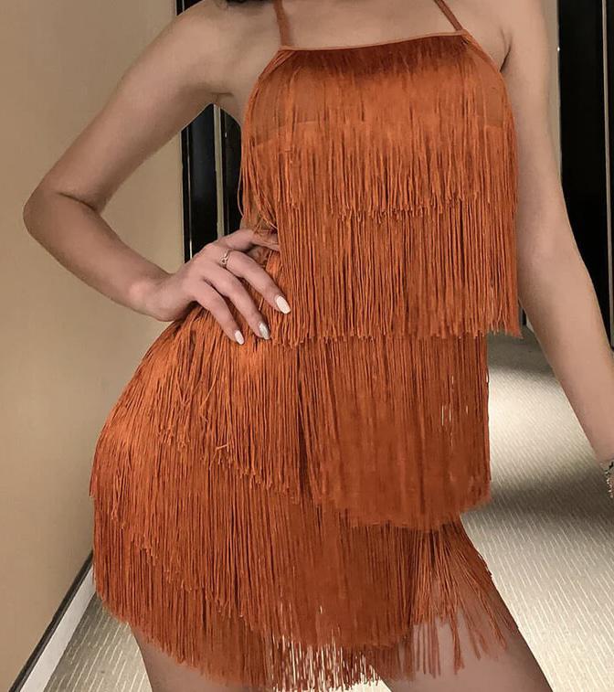 Lia rust fringe romper