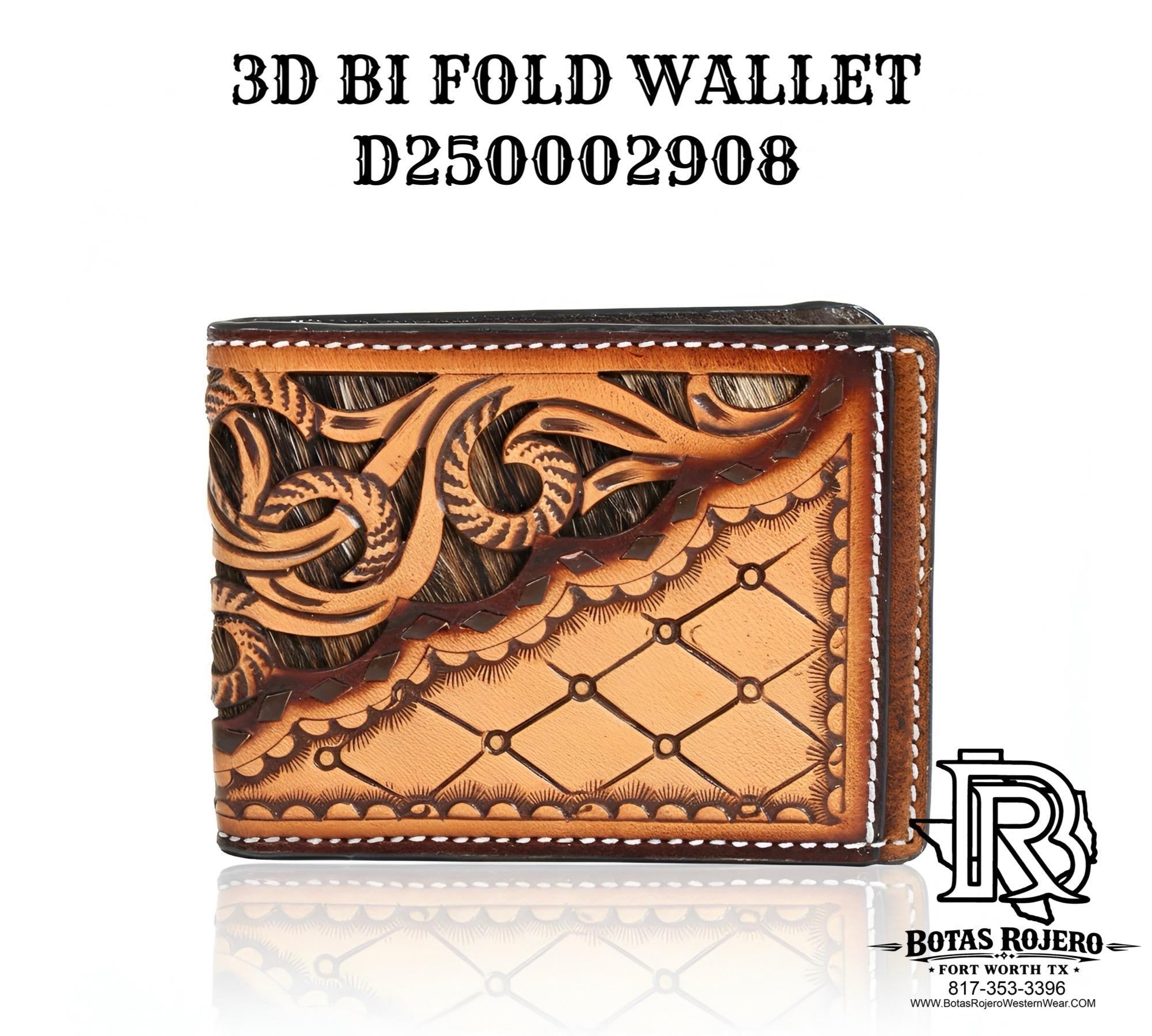 3D BIFOLD SPRING MONEY CLIP CALF HAIR TOOLED TAN D250002908