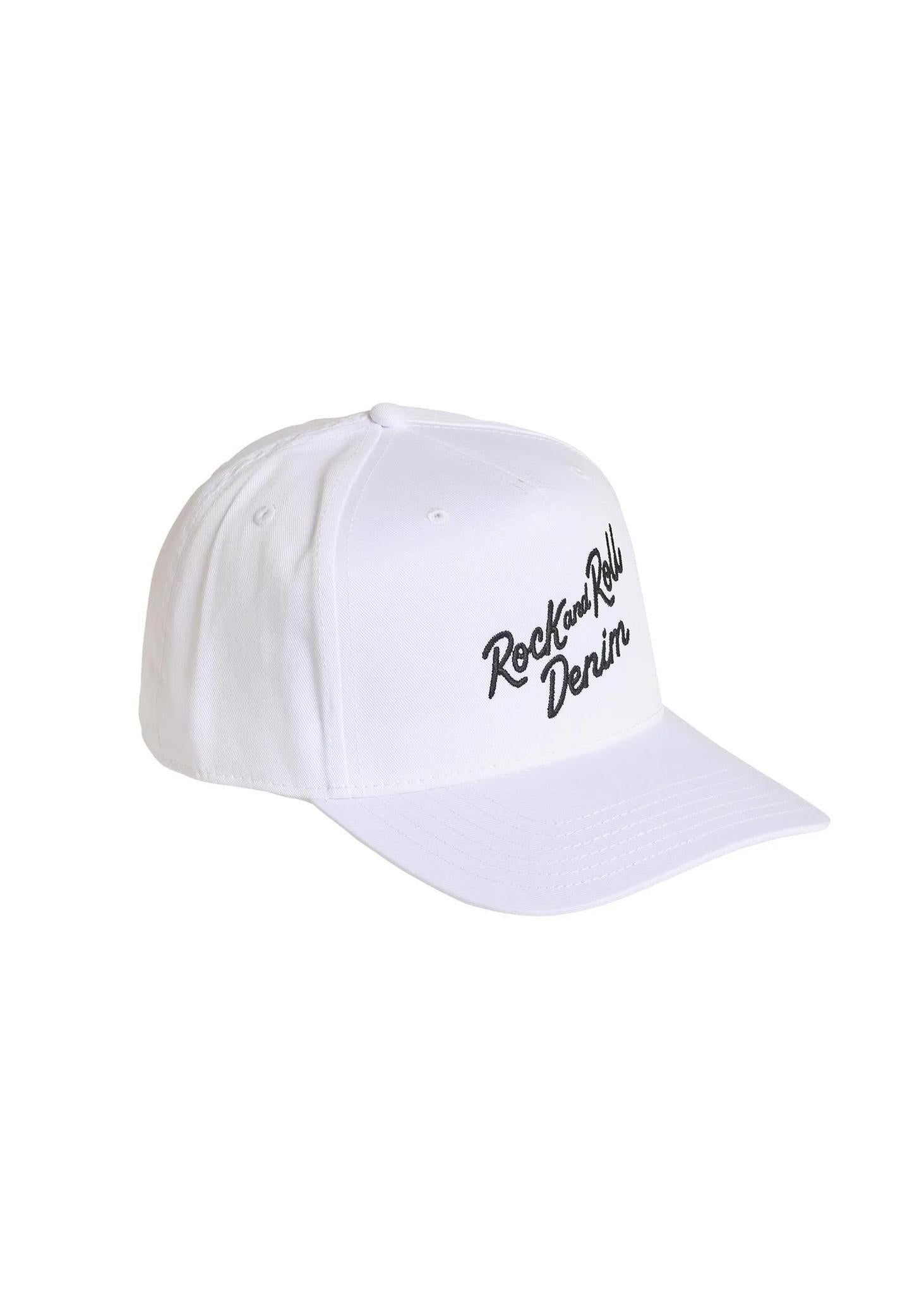 WHITE ROCK AND ROLL DENIM SCRIPT CAP | BU40X08823