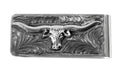 3D Western Wallet Mens Money Clip Longhorn Motif Silver |D250017136