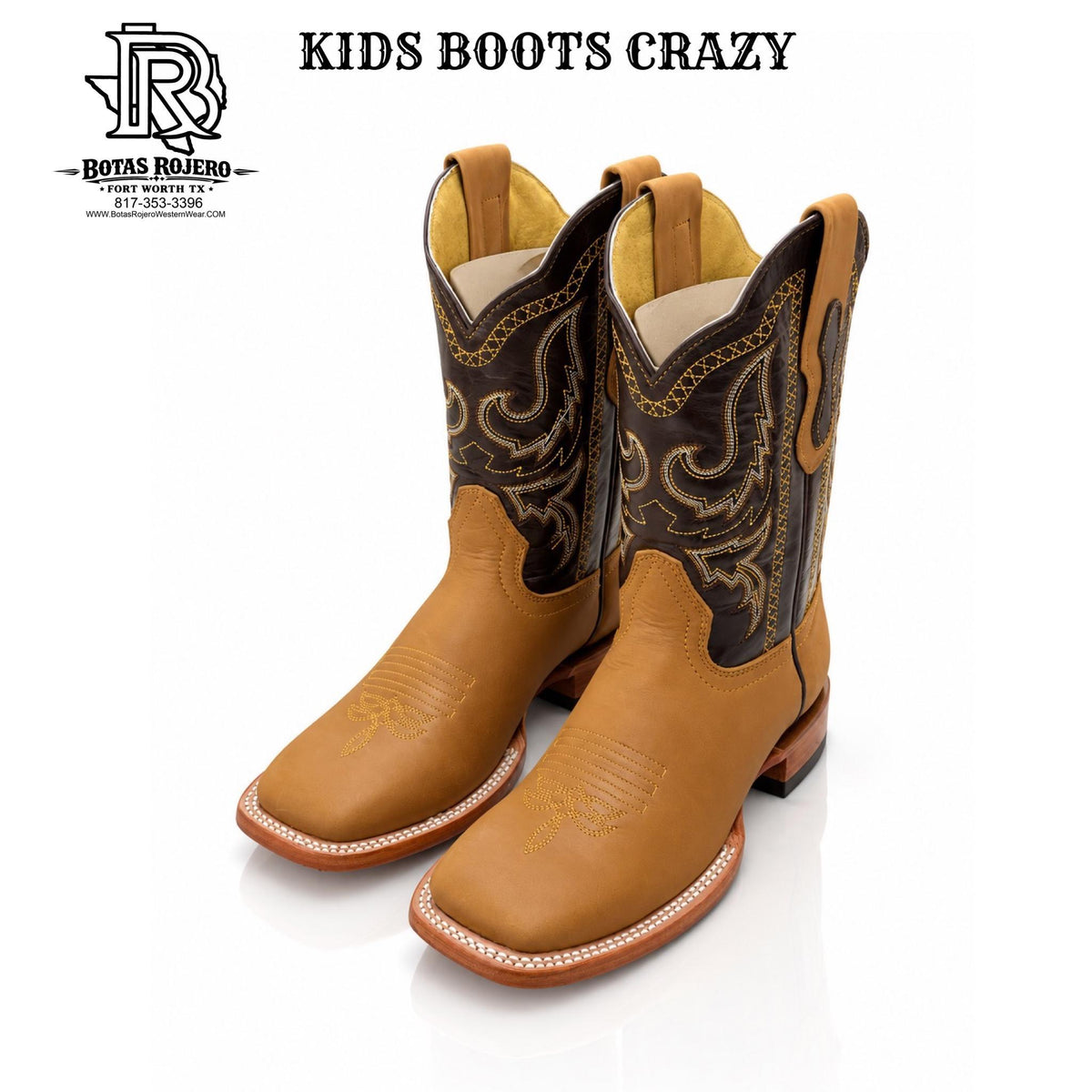 “ Isac “ Kids western Boots Square Toe Crazy Tan