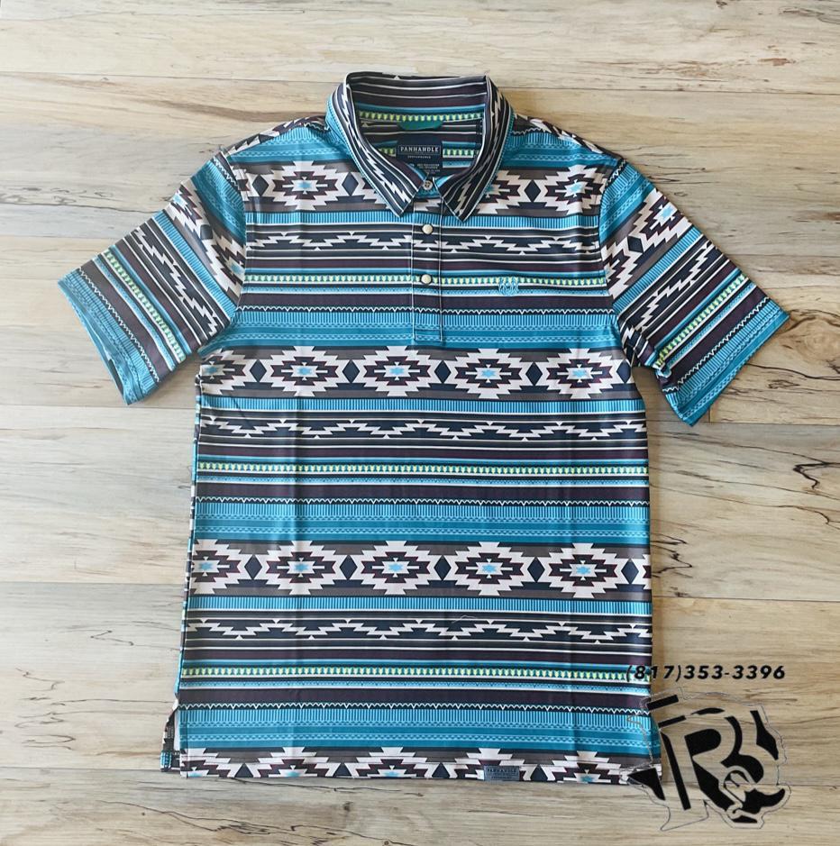 Mens  serape snap knit polo turquoise panhandle | PPMT51R0WU