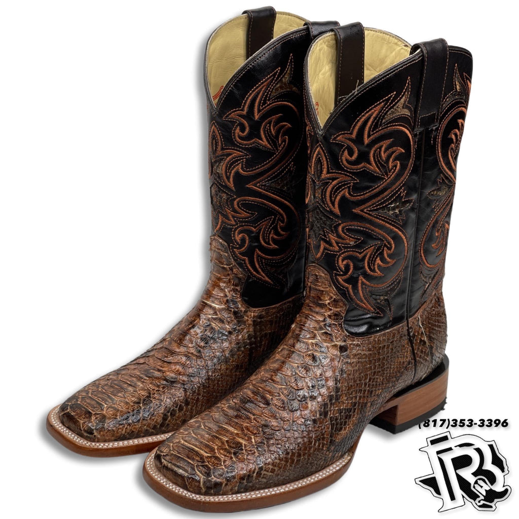 Men Boots | Square Toe Western Boots Cognac Python