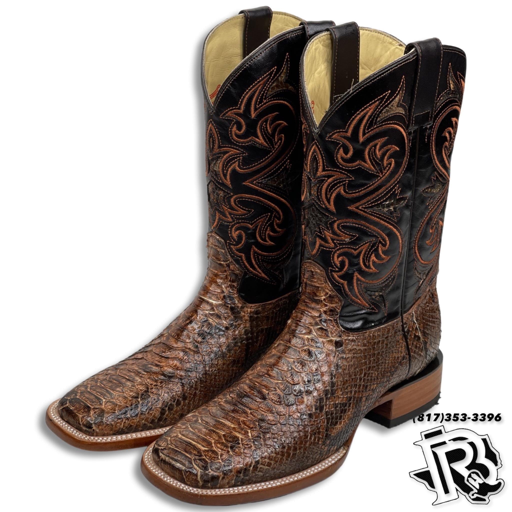 Men Boots | Square Toe Western Boots Cognac Python