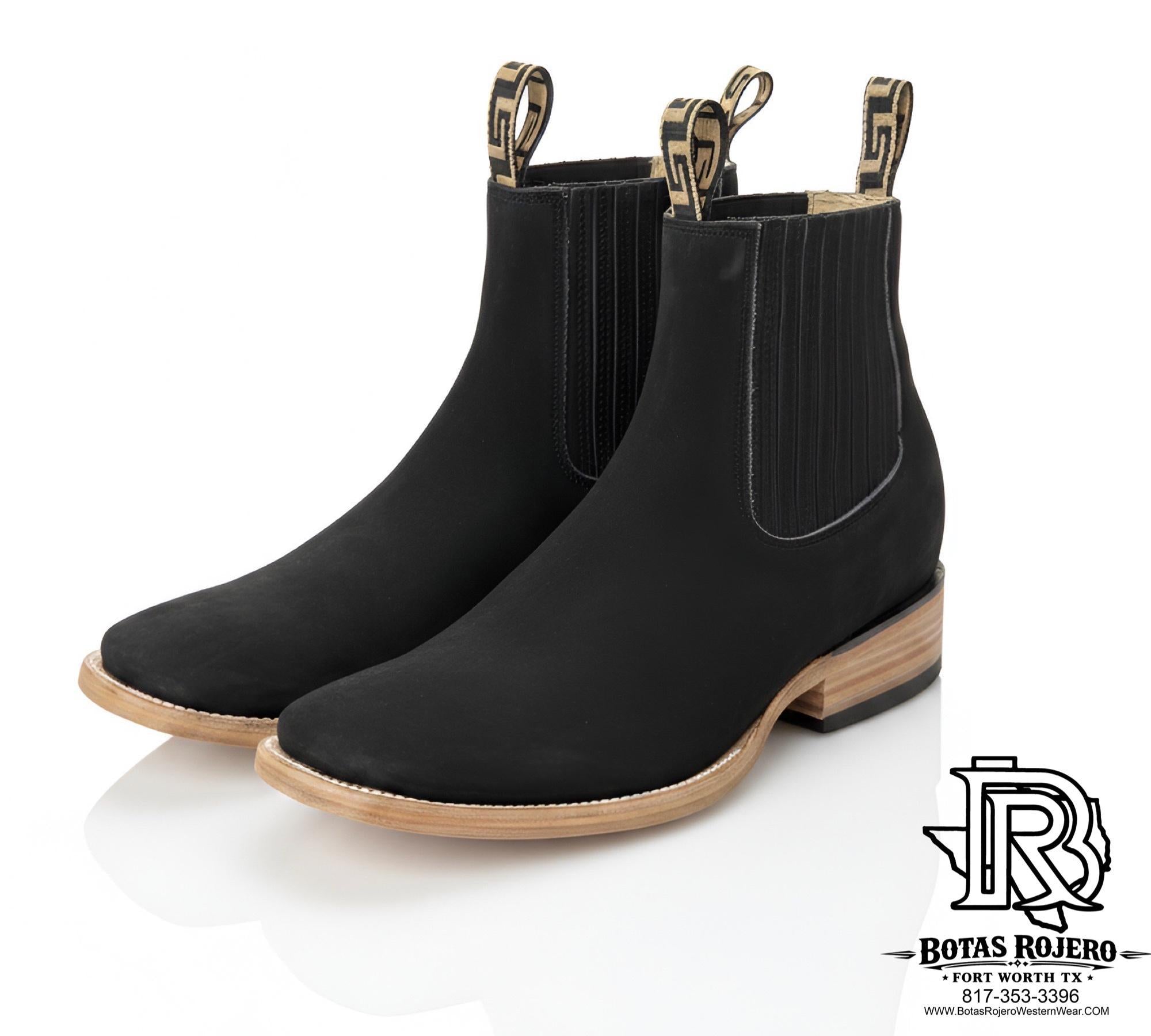 BOTIN CHARRO BLACK ROUGH OUT SQUARE TOE