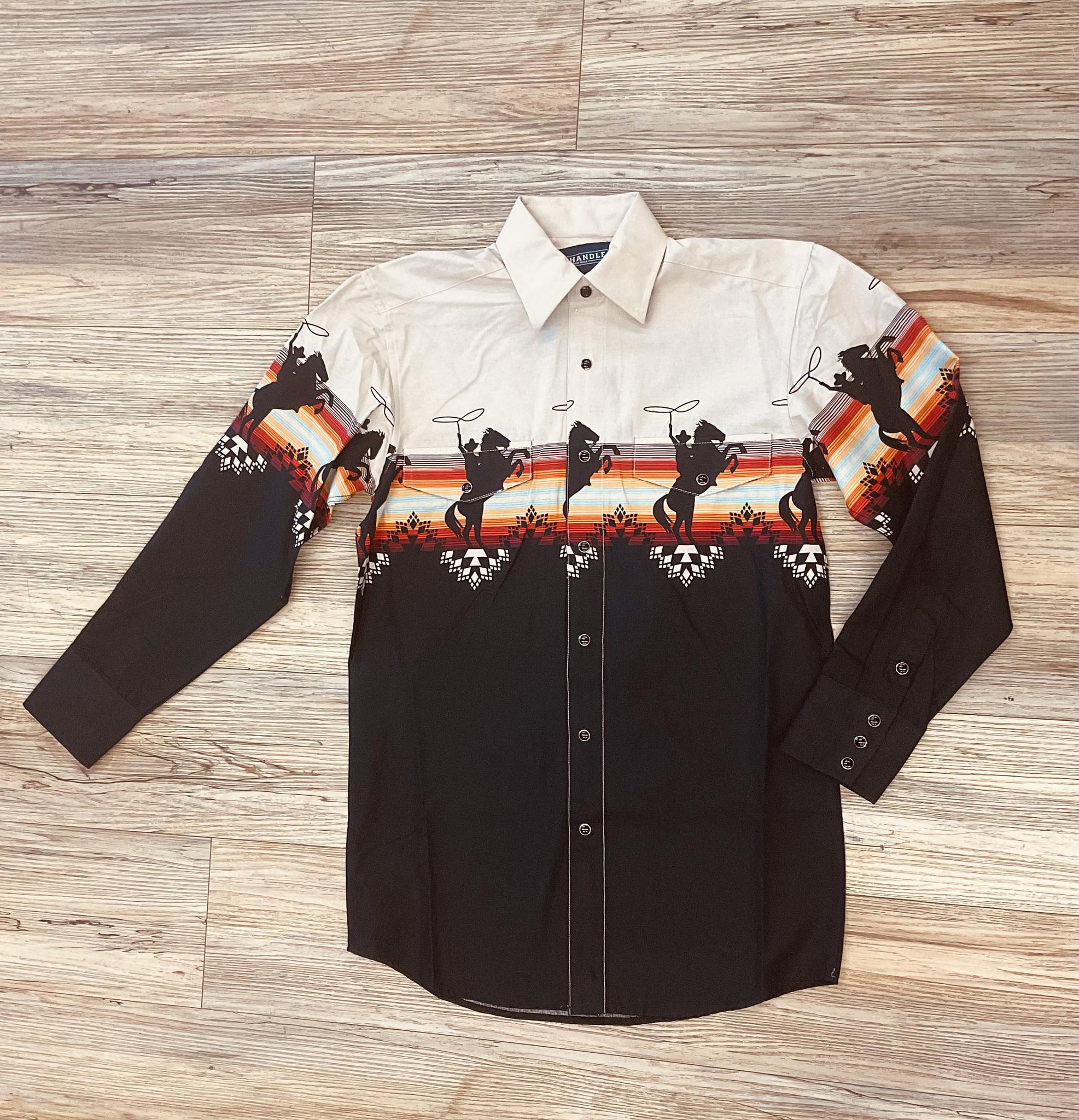 Panhandle Men's Bucking Bronco Western Black Shirt | SMN2S02644
