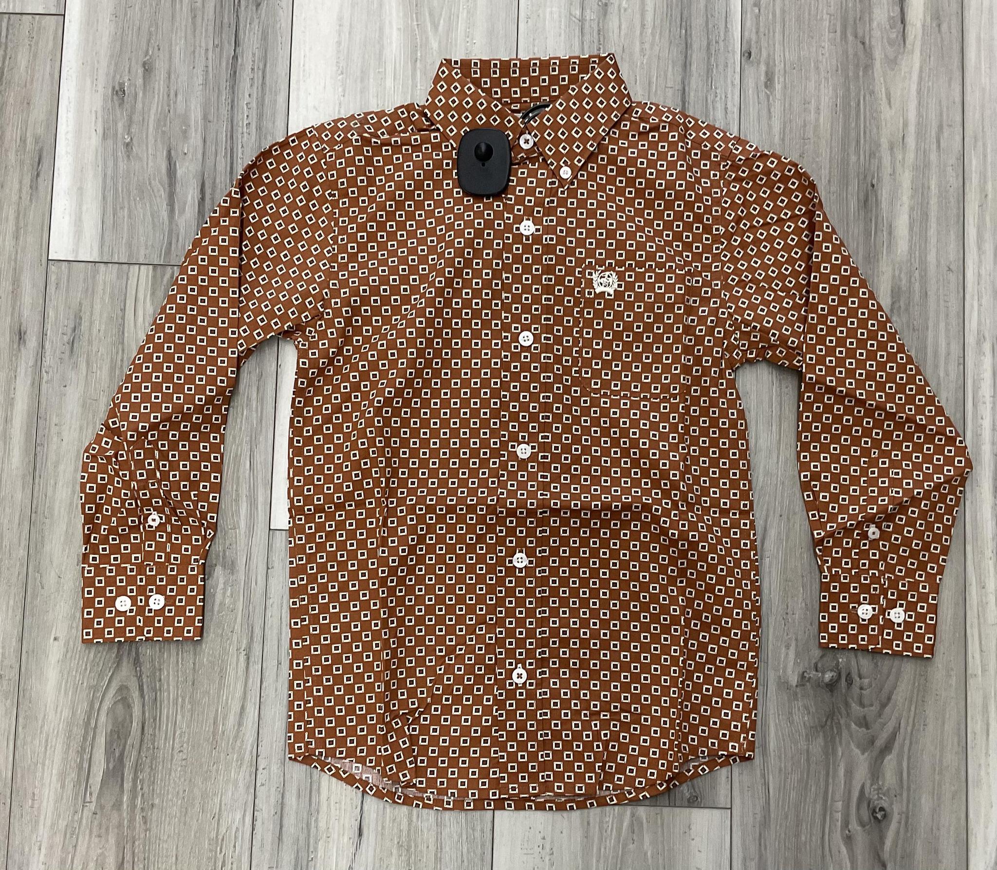 CINCH BOYS LONG SLEEVE BROWN SHIRT |MTW7060404