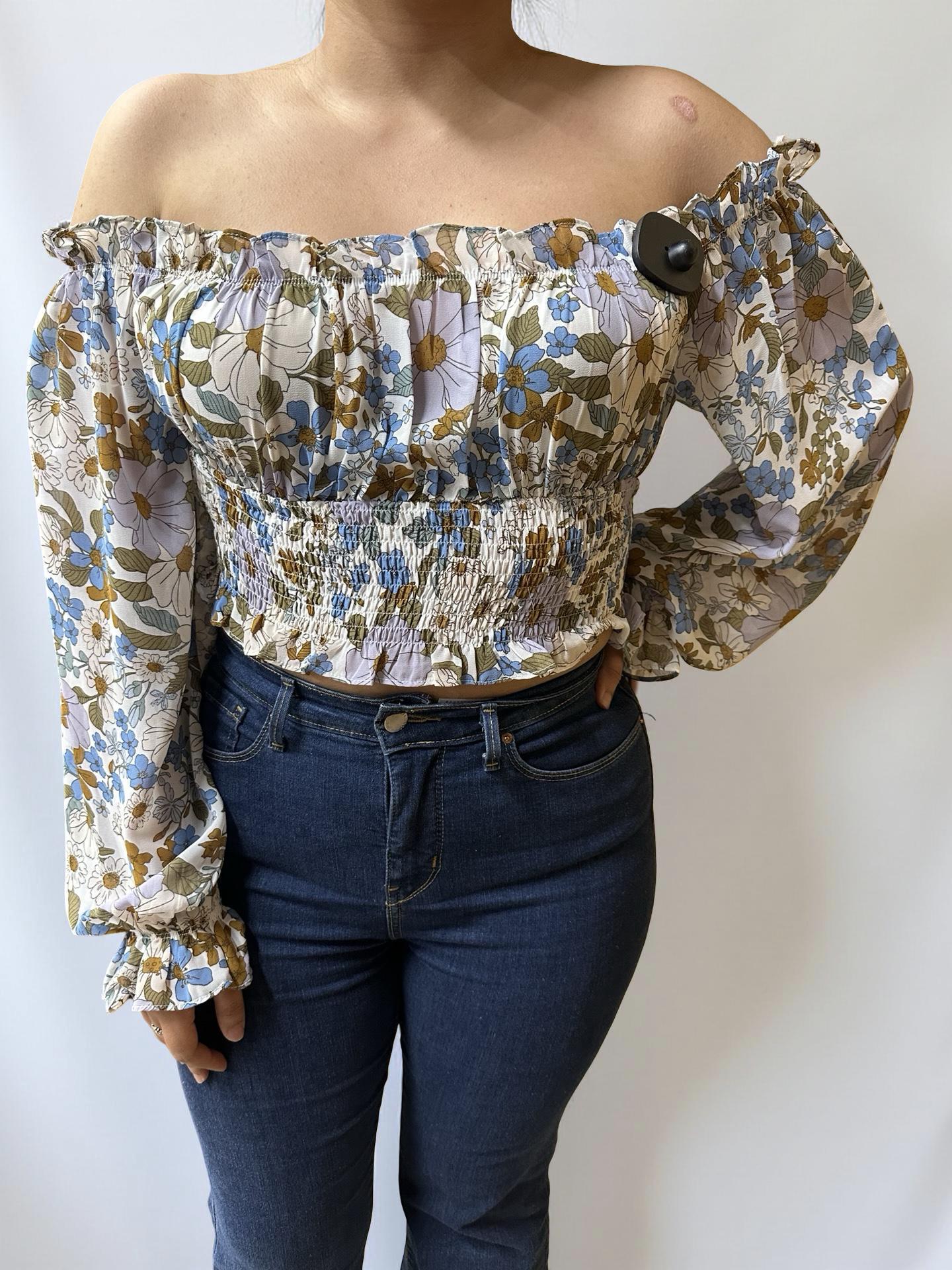 MAYA  BLUE FLORAL OFF SHOULDER  TOP WOMAN |HF22A537