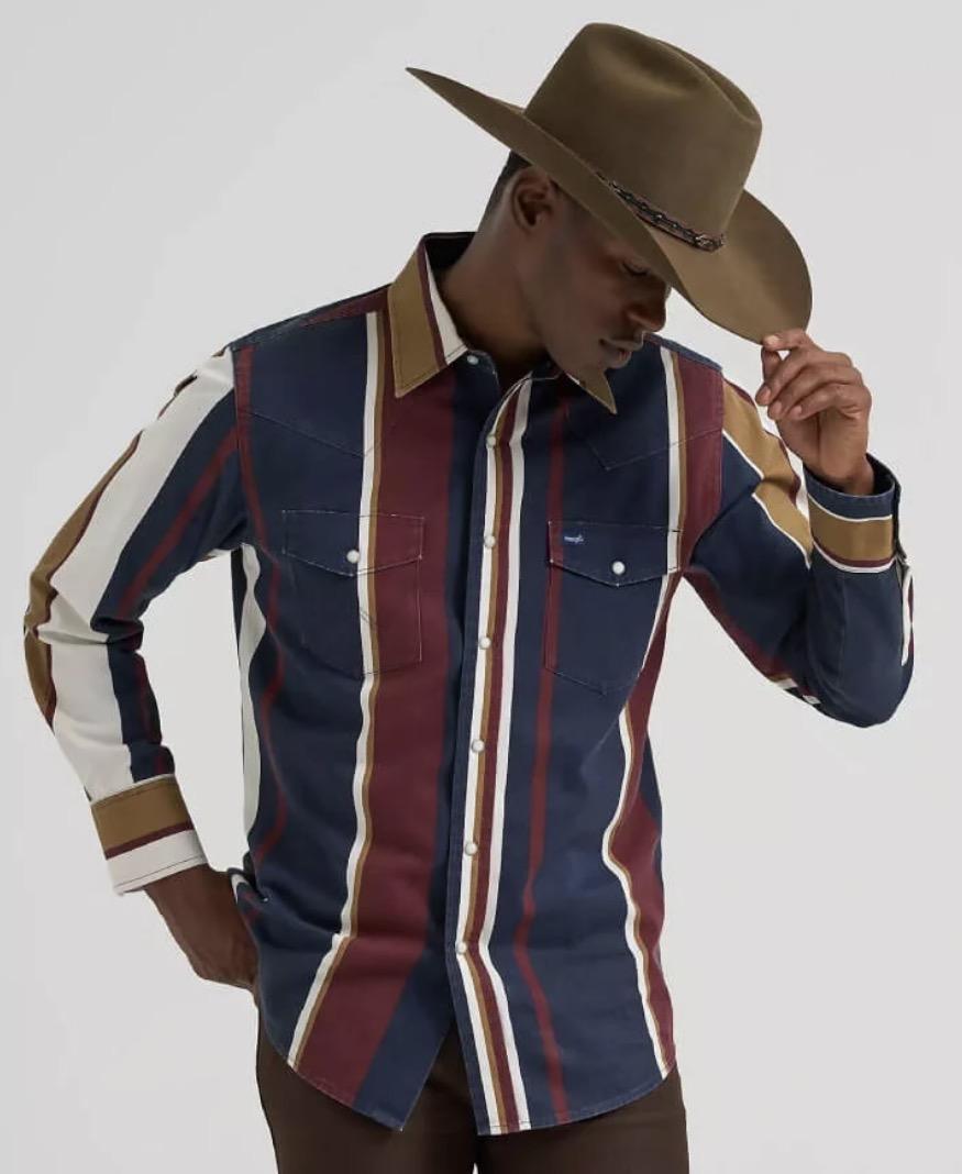 Wrangler Mens Vintage-Inspired Brush popper Western Shirt Midnight Oak |197150571297