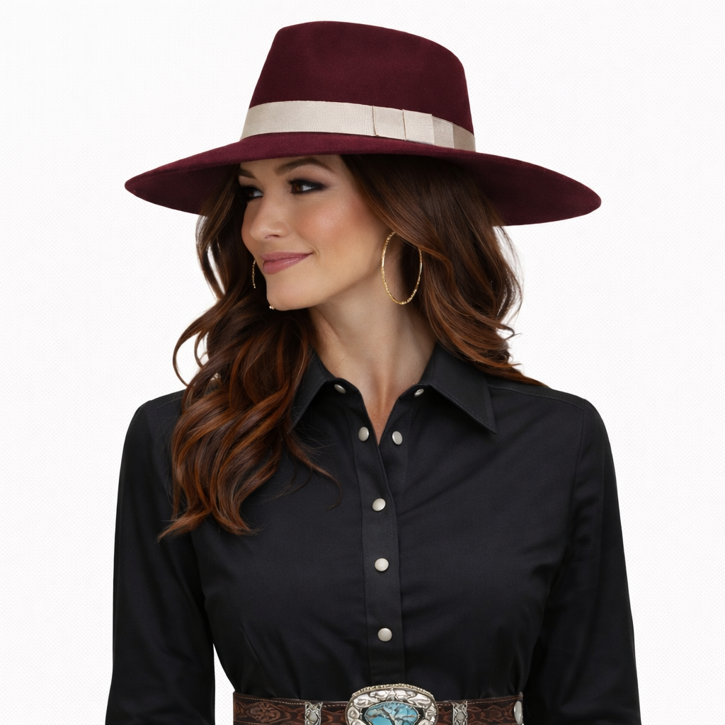 “ TEAR DROP” BURGUNDY | LADIES PINCH FRONT FASHION WESTERN HAT T7810009