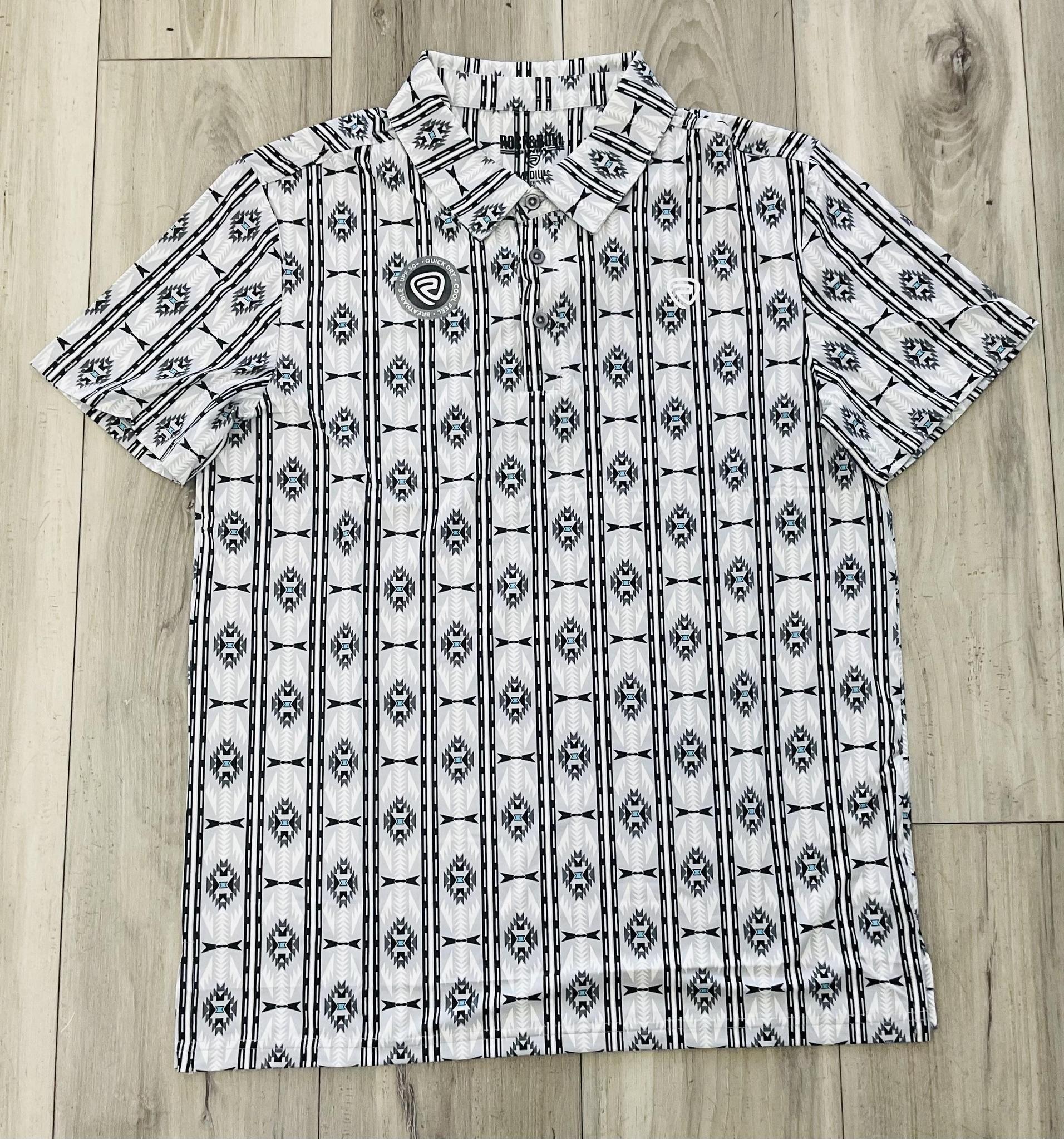 ROCK & ROLL MEN’S LIGHT GREY AZTEC PRINTED POLO |BM51T08724