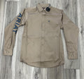 ARIAT MEN’S TEAM LOGO TWILL SAVANNAH TAN/NAVY LONG SLEEVE SHIRT | 10079478