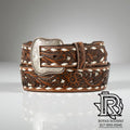 ‘’William’’ Nocona Western Belt Mens Calf Hair Underlay Buck Lacing |N210008802