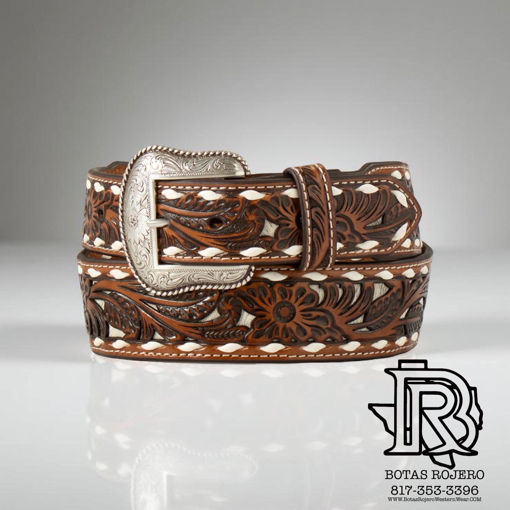 ‘’William’’ Nocona Western Belt Mens Calf Hair Underlay Buck Lacing |N210008802