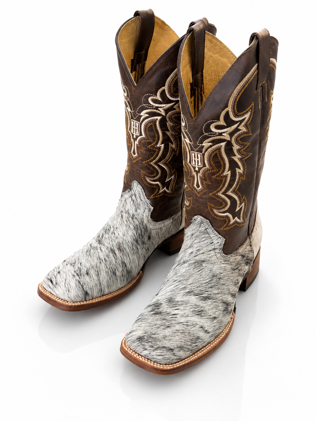 “ The Silver Brindle “ | Women Cowhide Boots Square Toes Black And White