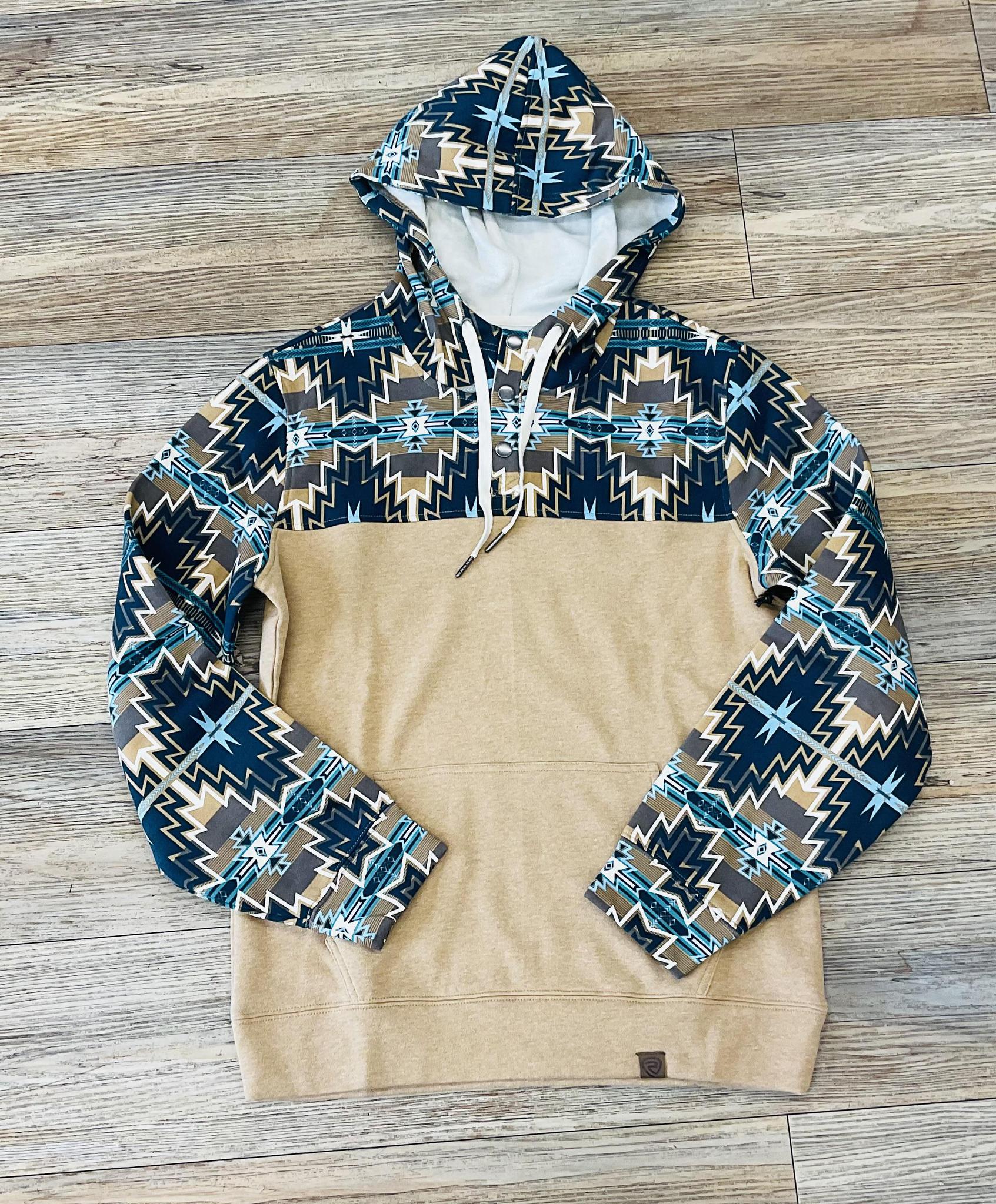 MENS ROCK & ROLL TAN PRINTED HOODIE | BM94T05360