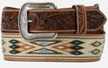 ‘’IZACK’’ 3D WESTERN BELT LEATHER TAPERED WOVEN INLAY TAN | D100017708