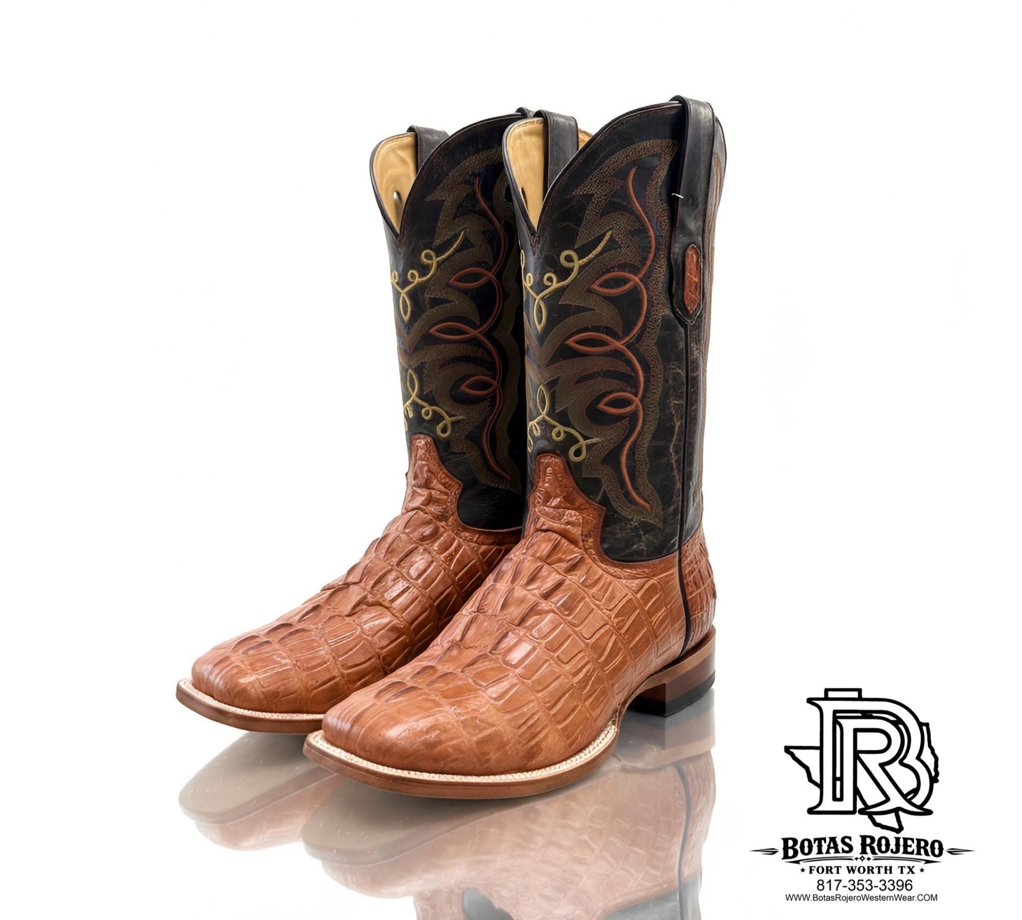 CAIMAN TAIL SQUARE TOE WESTERN MEN BOOTS COLOR COGNAC