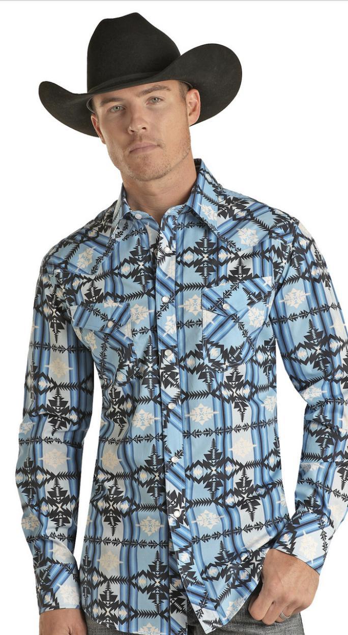 ROCK & ROLL  MENS AZTEC PRINT LONG SLEEVE SNAP SHIRT | VMN2S02518