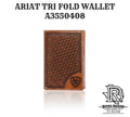 ARIAT MENS TRIFOLD WALLET BASKETWEAVE SHIELD TAN A3550408