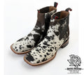 COWHIDE BOTINES CHARRO RIDDING BOOTS SQUARE TOE BOOTS BLACK WHITE LOS TEJANOS