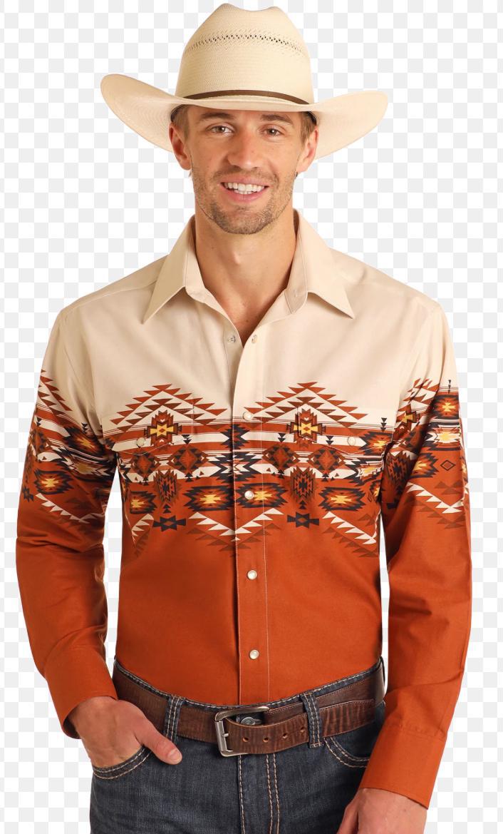 MENS PANHANDLE AZTEC PRINT BORDER SHIRT |SMN2S06050