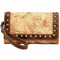 Taupe and Chocolate Floral Embossed Clutch Wallet |N7511241