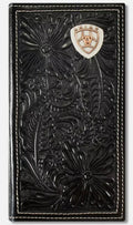 Ariat Western Mens Wallet Rodeo Leather Embossed Floral Concho Black |A3559701