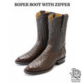Robert Men’s Chocolate Caiman Belly Roper Boots with Side Zipper