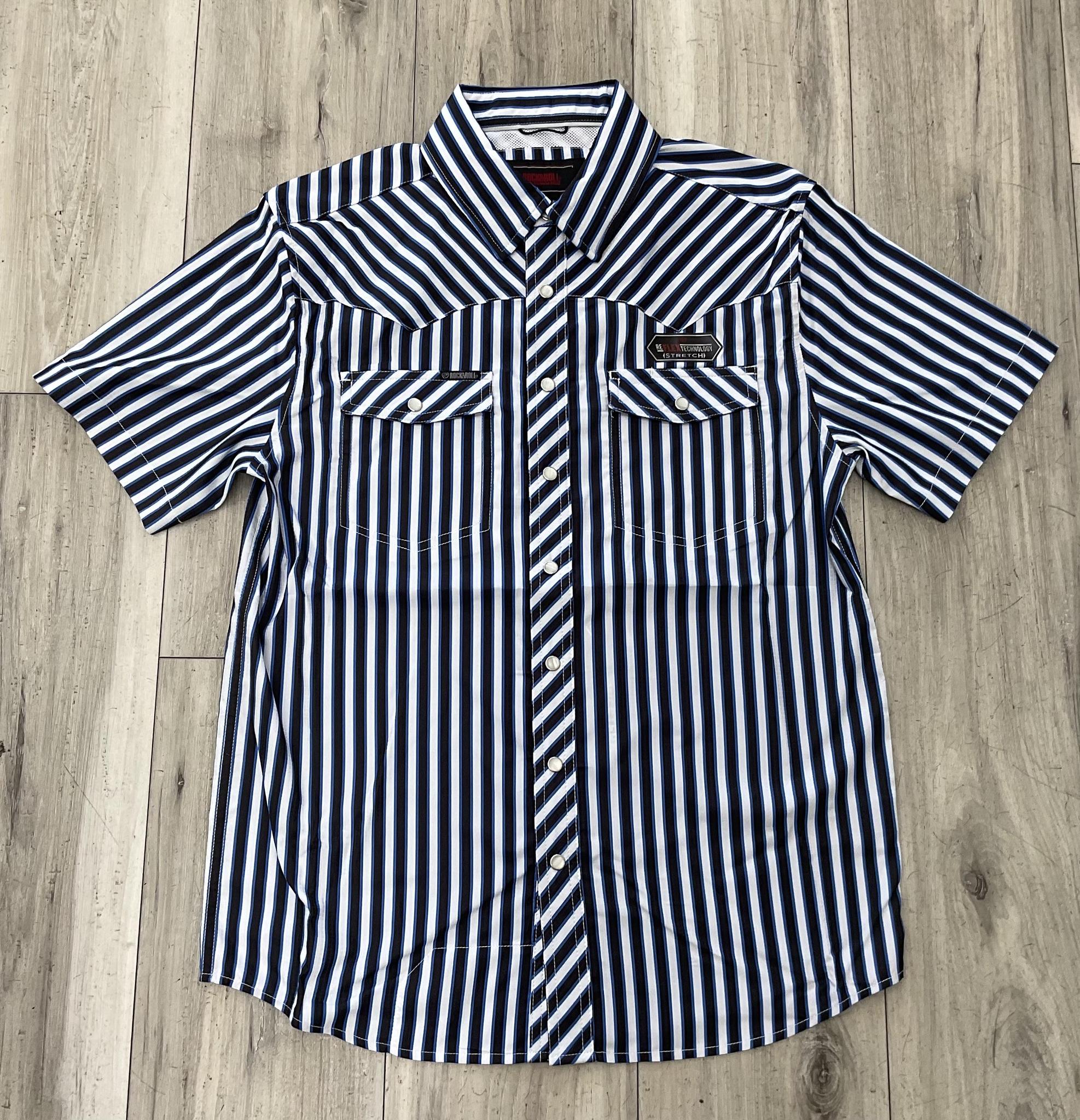 ROCK & ROLL MEN’S TEK STRIPE ROYAL PRINTED SHORT SLEEVE SHIRT | BMN3S09454