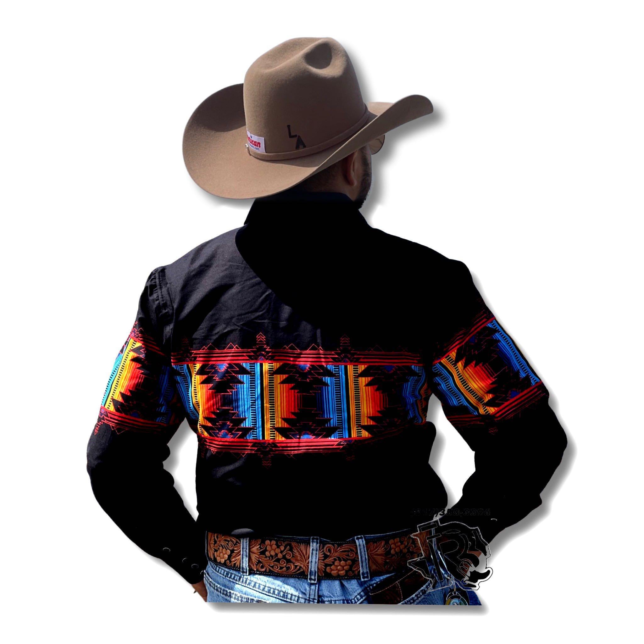“ LEONEL “ | MEN LONG SLEEVE VINTAGE SHIRT BLACK RETRO RED PHMSOSR0MW