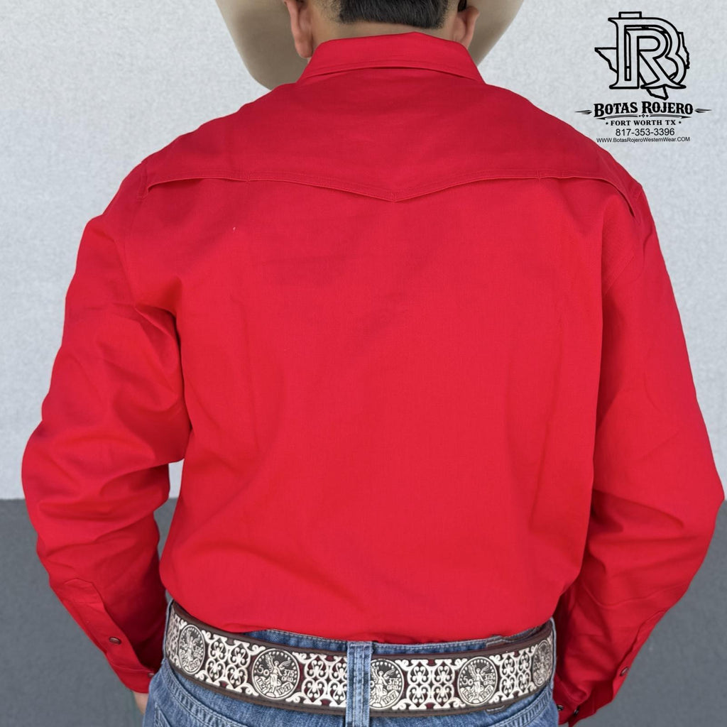 IRON SPUR | MEN WESTERN SHIRT RED LONG SLEEVE PEARL SNAP