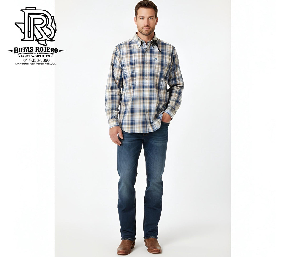 ARIAT MEN’S PRO WES FITTED SAVANNAH TAN MEDIUM PLAID LONG SLEEVE SHIRT |10079432