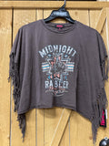 WOMENS GRAPHIC TANK WITH FRINGE BROWN ROCK & ROLL |RRWT20R050