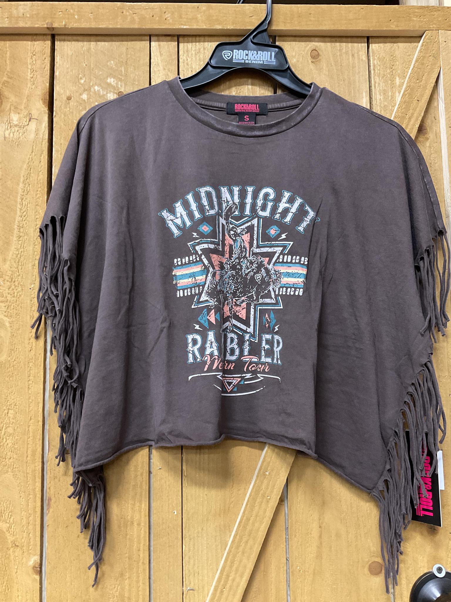 WOMENS GRAPHIC TANK WITH FRINGE BROWN ROCK & ROLL |RRWT20R050