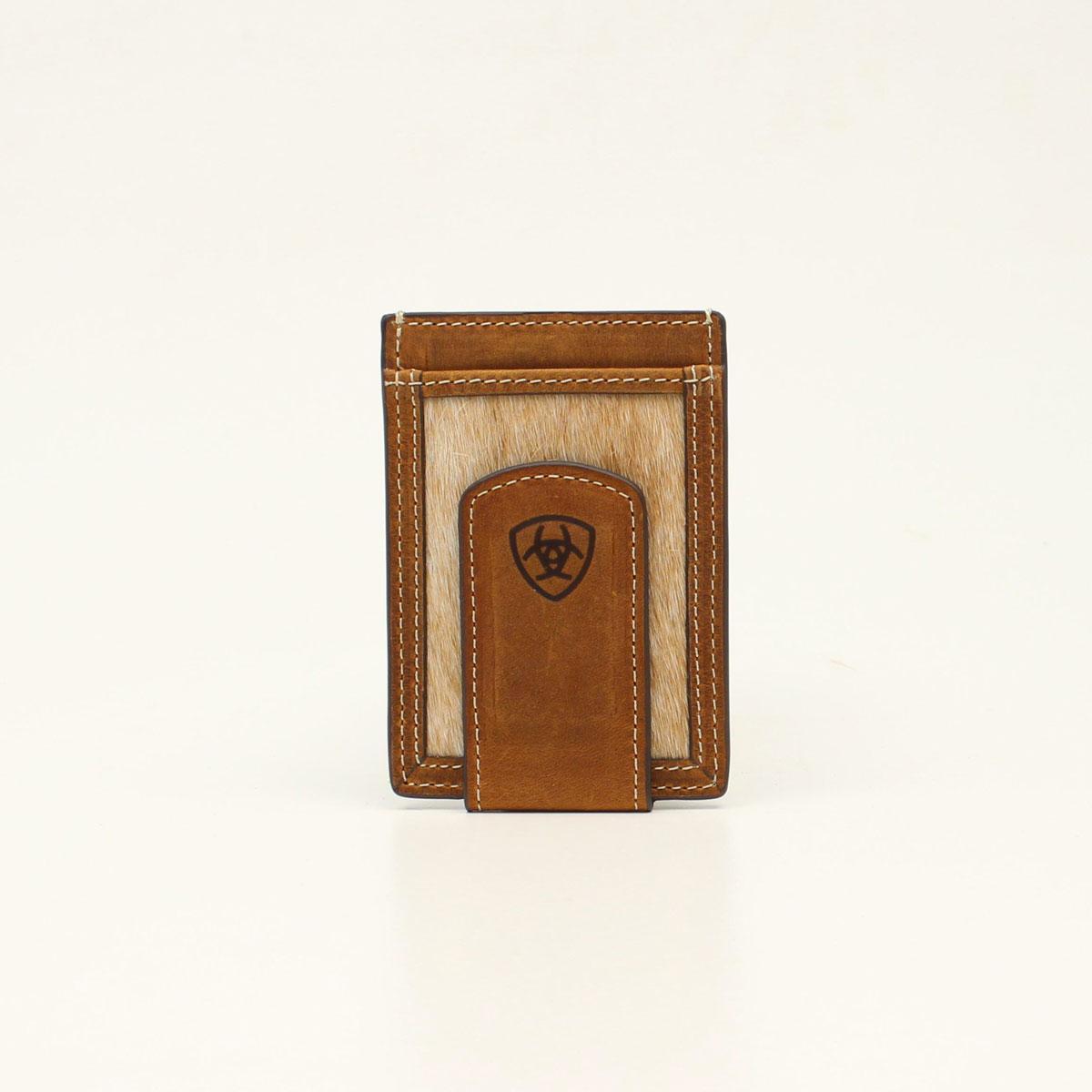 ARIAT CARD CASE MONEY CLIP CALF HAIR MEDIUM BROWN
