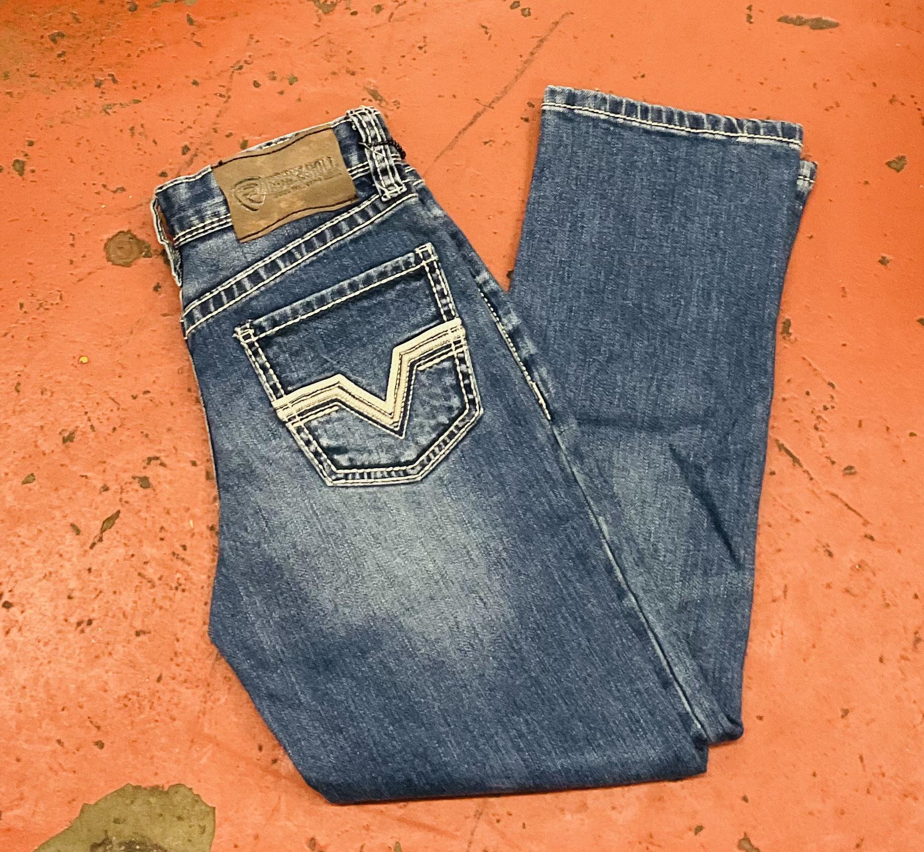 BOYS ROPE STICH & LEATHER DARK VINTAGE JEANS ROCK & ROLL | RRBD1RR0LM