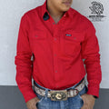 IRON SPUR | MEN WESTERN SHIRT RED LONG SLEEVE PEARL SNAP