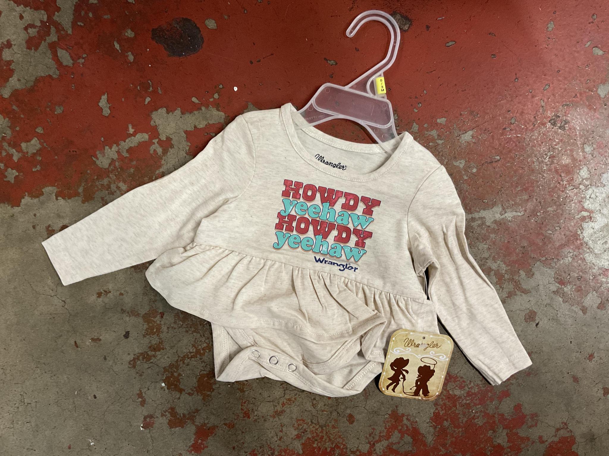 BABY GIRL'S HOWDY YEEHAW GRAPHIC FLOUNCE BODYSUIT IN OATMEAL HEATHER